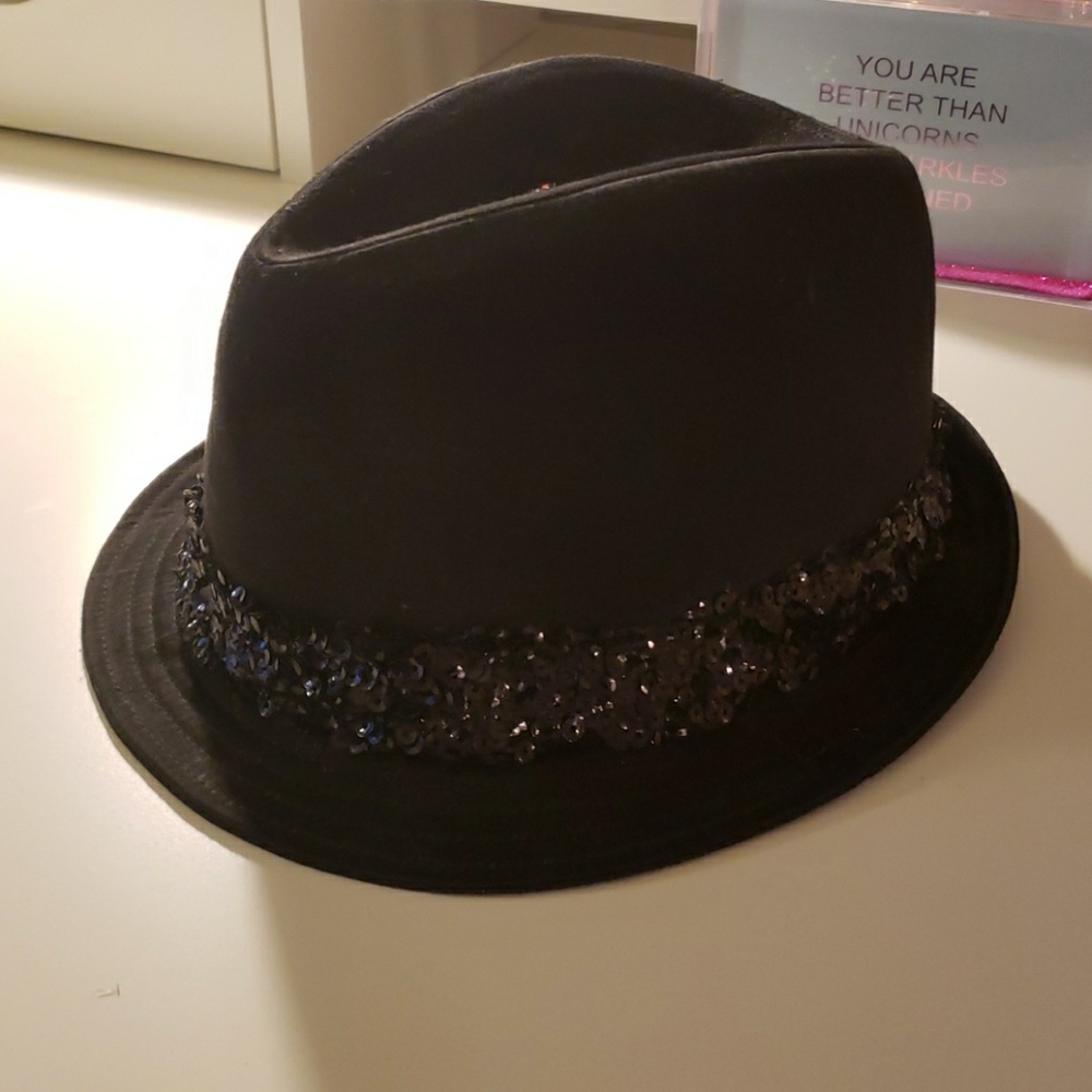 Black sequin band fedora hat